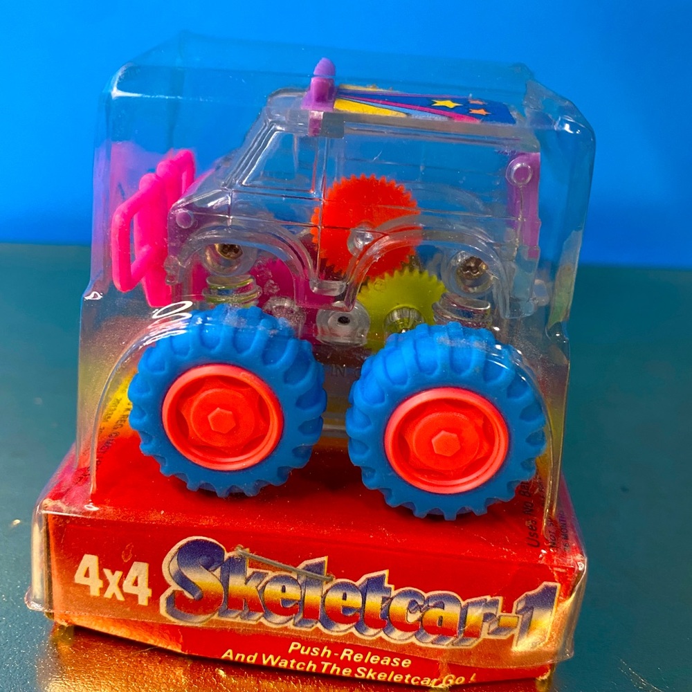 Vintage 1991 Skeletcar 4x4 Push-Release Transparent Toy Car MCT NEW RARE